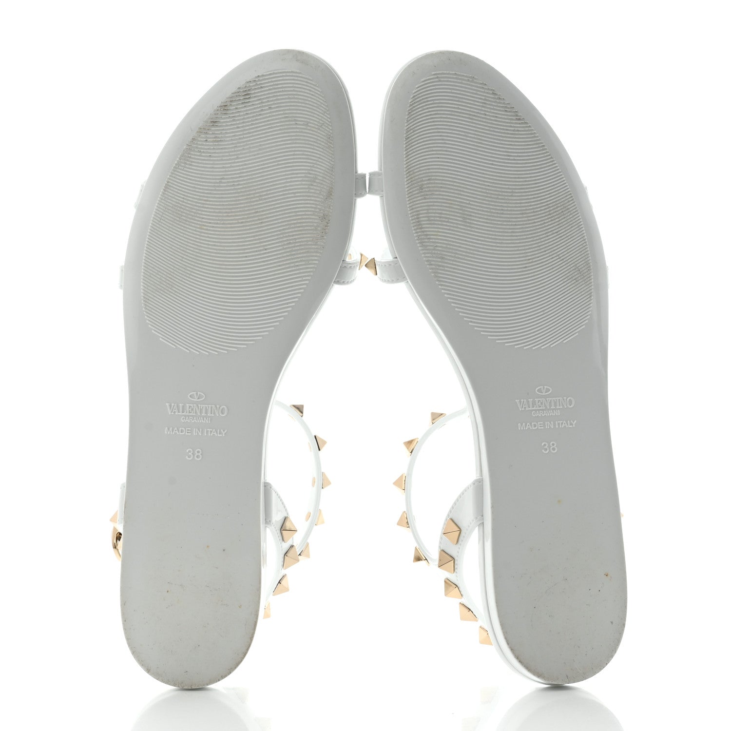 Valentino Garavani PVC Jelly Rockstud Caged Flat T-Strap Sandals 38 Optic White 5 of 8
