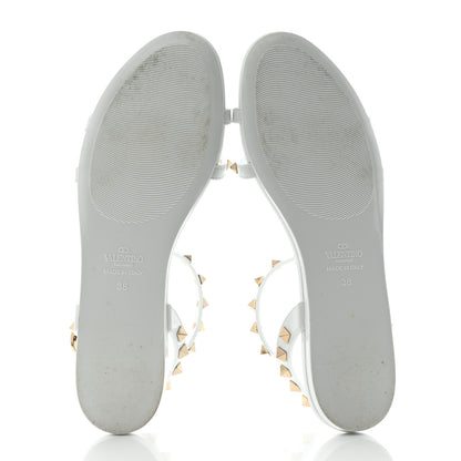 Valentino Garavani PVC Jelly Rockstud Caged Flat T-Strap Sandals 38 Optic White 5 of 8