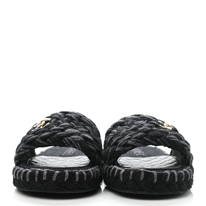 Chanel Cord Braided CC Mules 38 Black 2 of 9