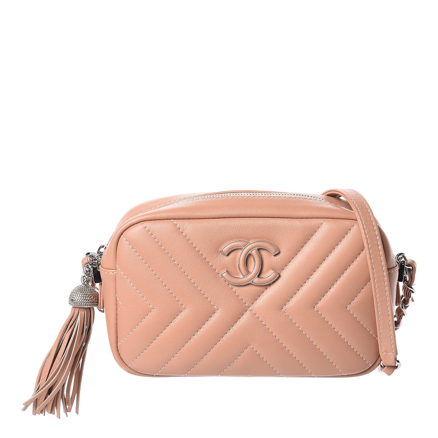 Chanel Calfskin Chevron Quilted Tassel Camera Case Dark Beige 1 of 10