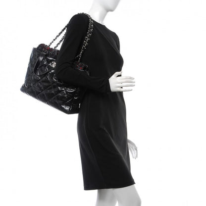 Chanel Glazed Calfskin Quilted Tweed Portobello Tote Black Red 3 of 8