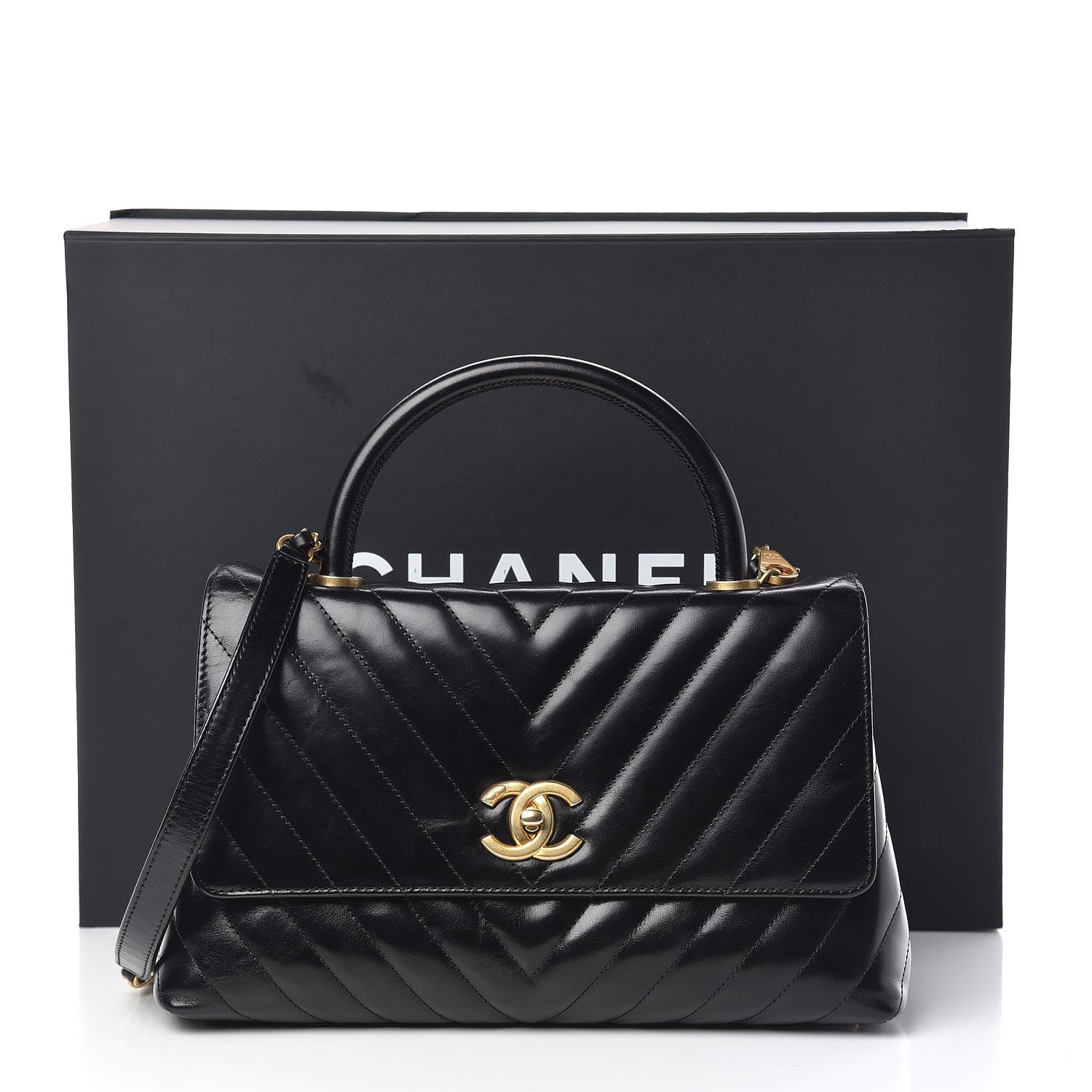 Chanel Calfskin Chevron Quilted Small Coco Handle Flap Black 11 of 11