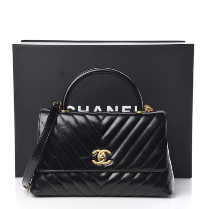 Chanel Calfskin Chevron Quilted Small Coco Handle Flap Black 11 of 11