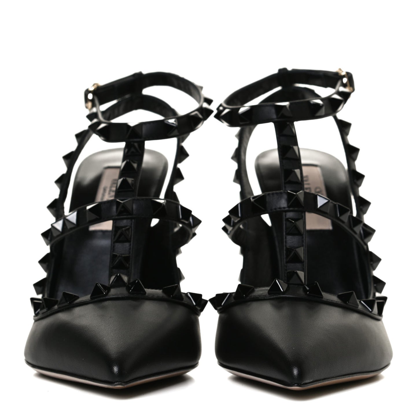 Calfskin Lacquered Monochrome Rockstud Ankle Strap 100mm Pumps 36.5 Black