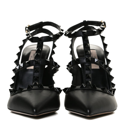 Valentino Garavani Calfskin Lacquered Monochrome Rockstud Ankle Strap 100mm Pumps 36.5 Black 2 of 9