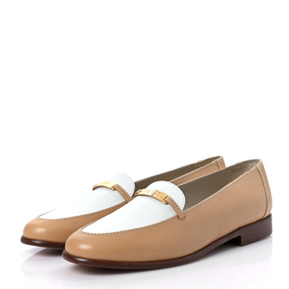 Chanel Lambskin Womens CC Mocassin Loafers 38 Beige White 3 of 8