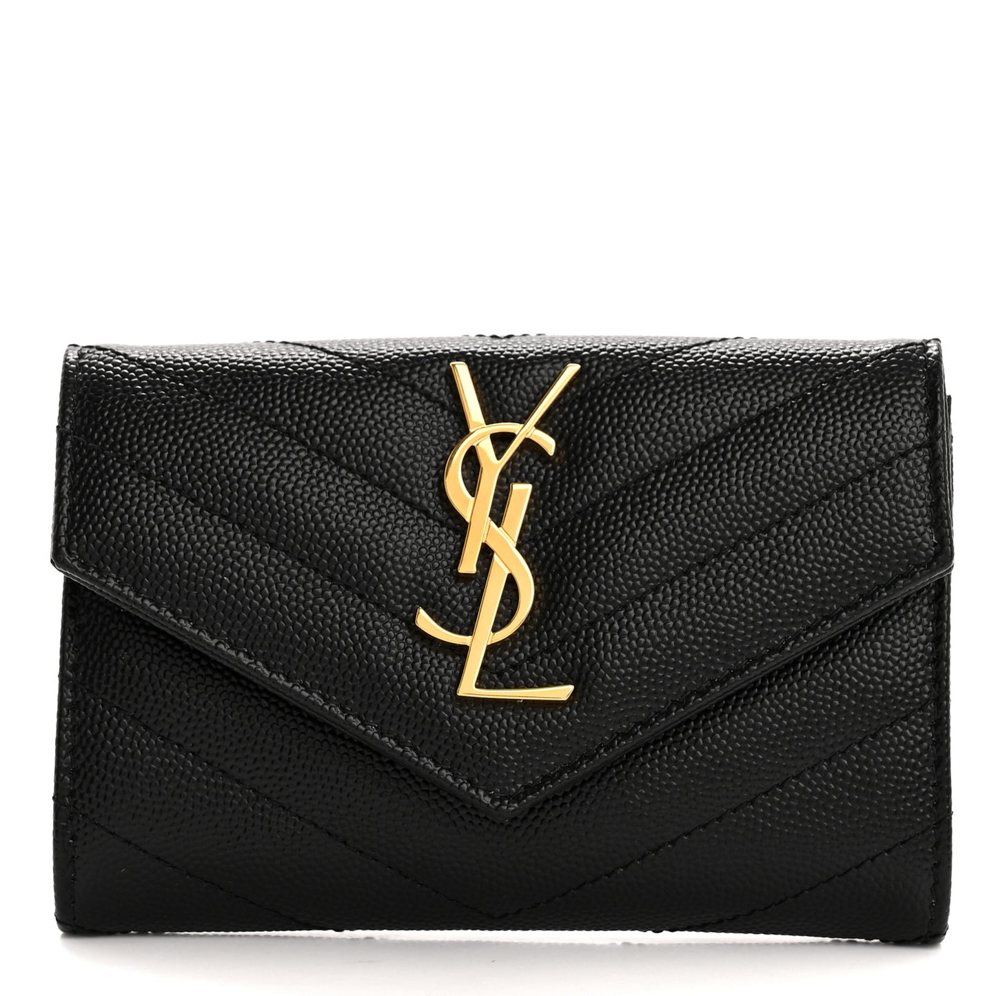 Grain De Poudre Matelasse Chevron Small Monogram Envelope Wallet Black