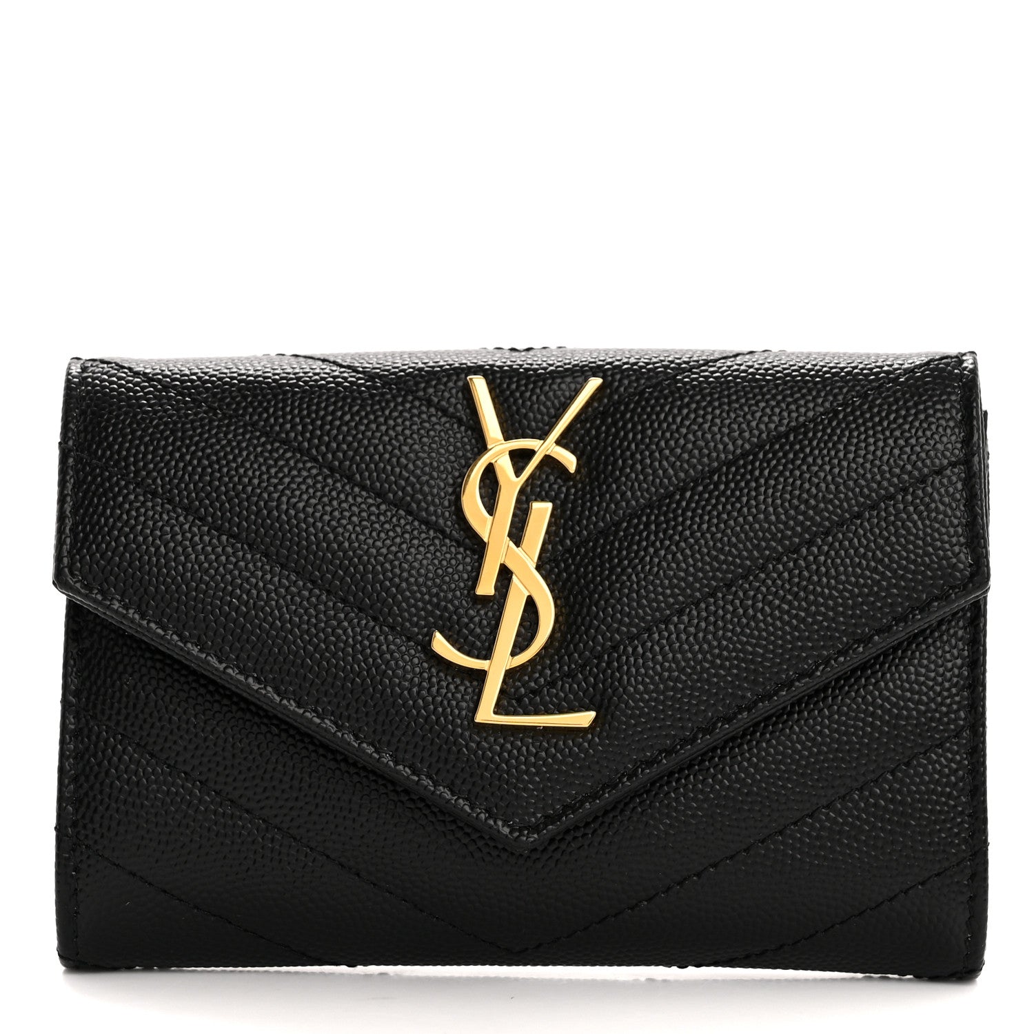 Saint Laurent Grain De Poudre Matelasse Chevron Small Monogram Envelope Wallet Black 1 of 8