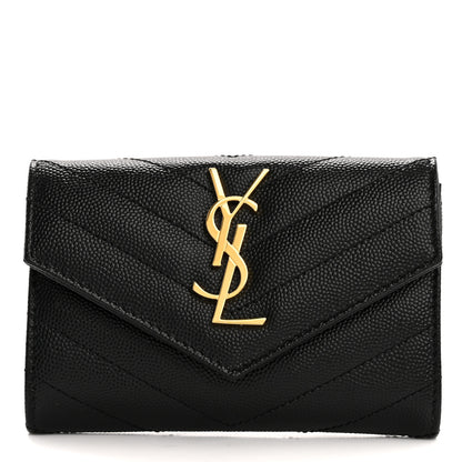 Saint Laurent Grain De Poudre Matelasse Chevron Small Monogram Envelope Wallet Black 1 of 8