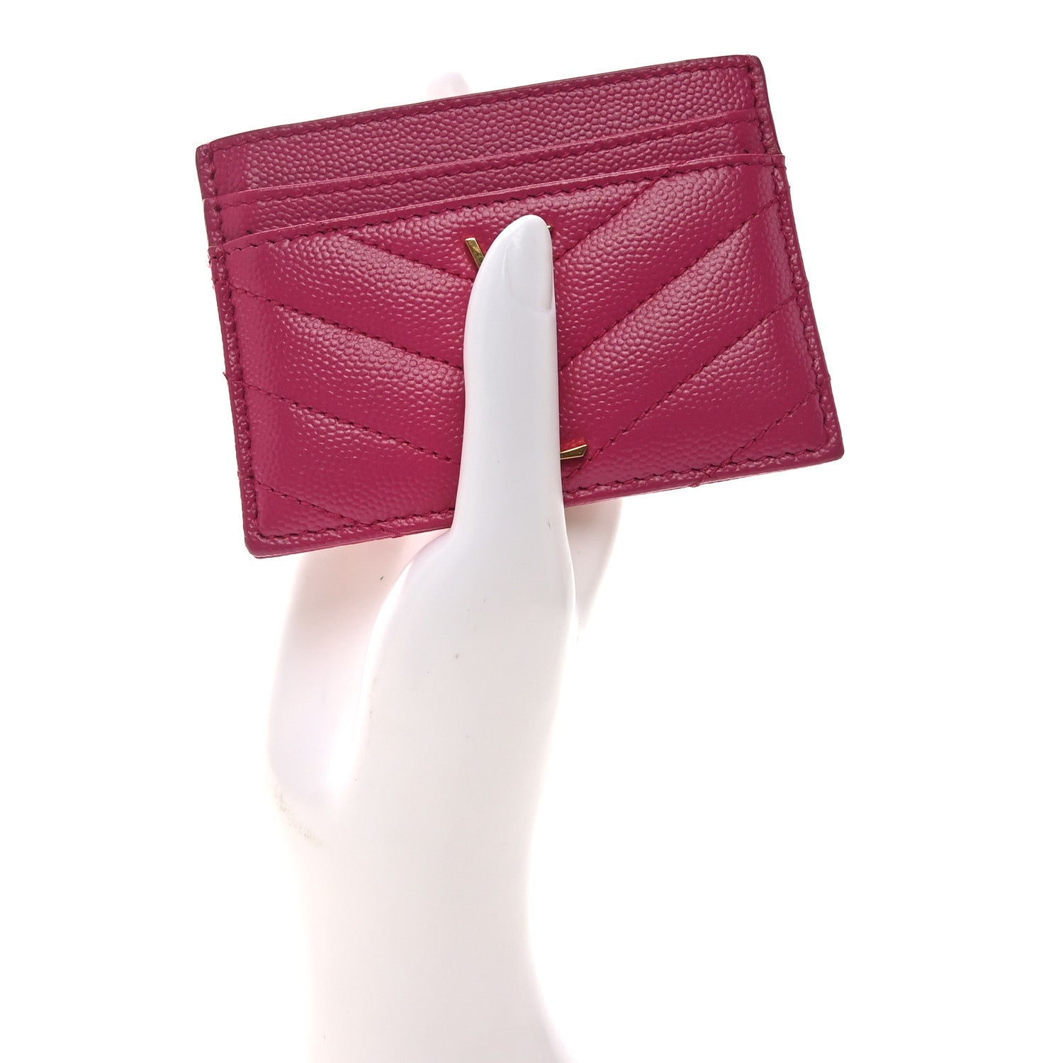 Saint Laurent Grain De Poudre Matelasse Chevron Monogram Credit Card Case Fuxia Couture 2 of 8