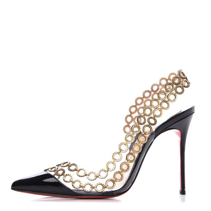Christian Louboutin Patent PVC Malaika Half Dorsay 120 Pumps 37.5 Black Gold 1 of 10