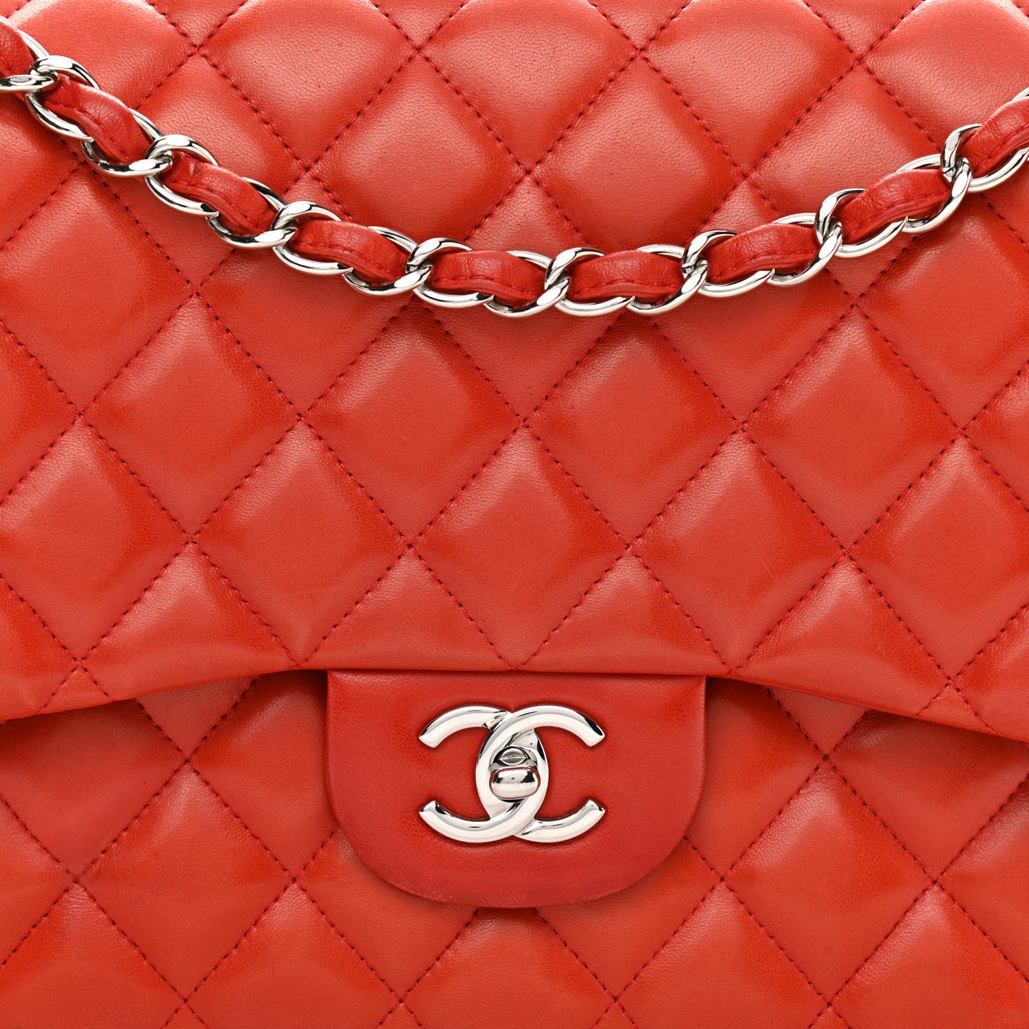 Chanel Lambskin Quilted Jumbo Double Flap Orange 8 of 12