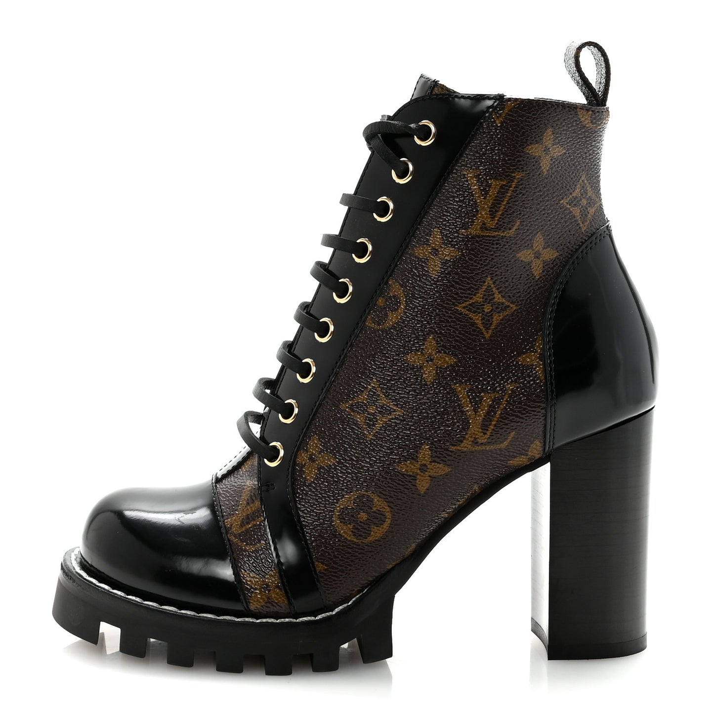 Patent Calfskin Monogram Star Trail Ankle Boots 38 Black