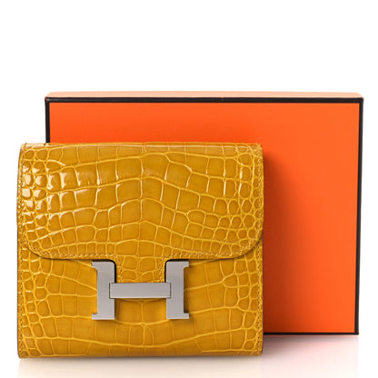 Hermes Shiny Alligator Constance Short Wallet Jaune Ambre 9 of 9