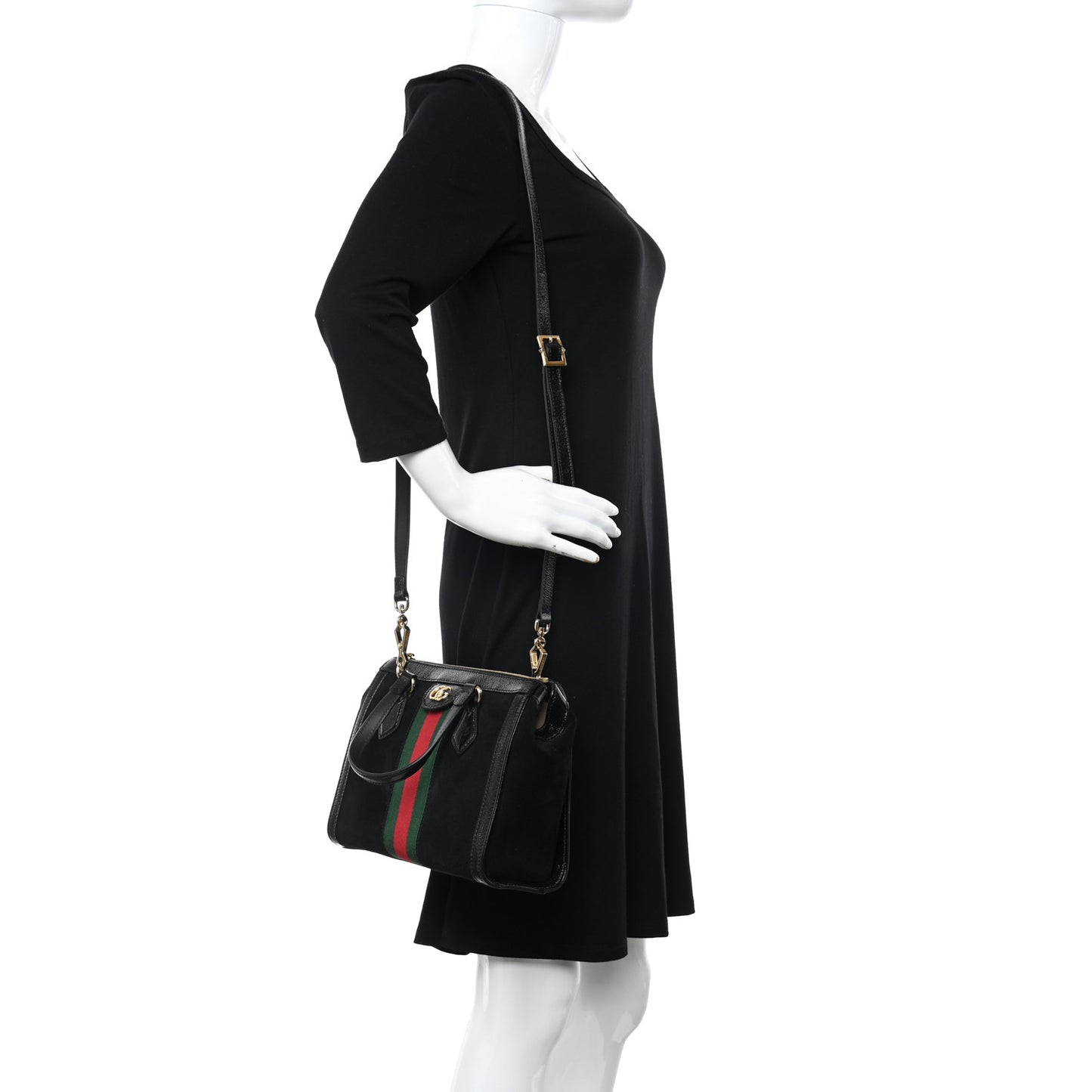 Suede Patent GG Web Small Ophidia Tote Bag Black