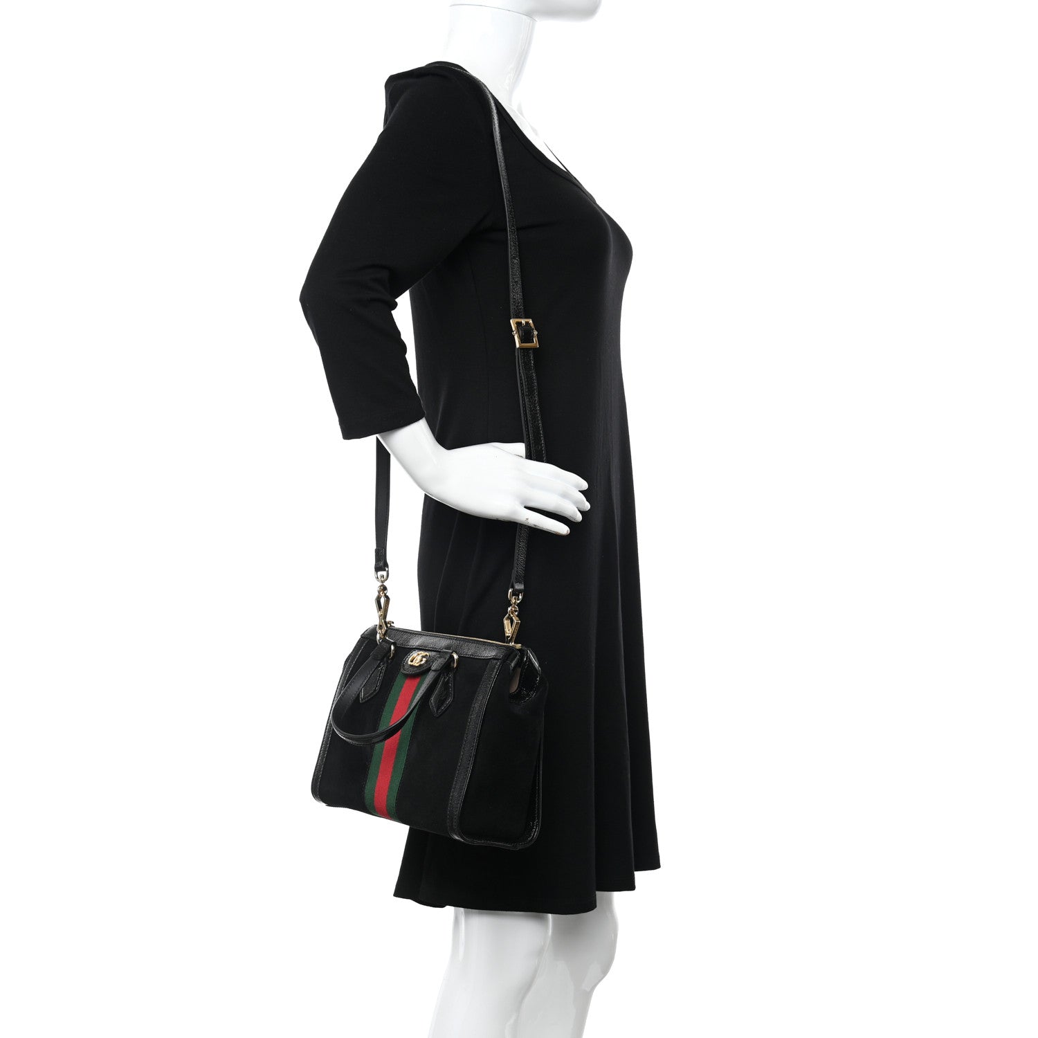 Gucci Suede Patent GG Web Small Ophidia Tote Bag Black 2 of 11