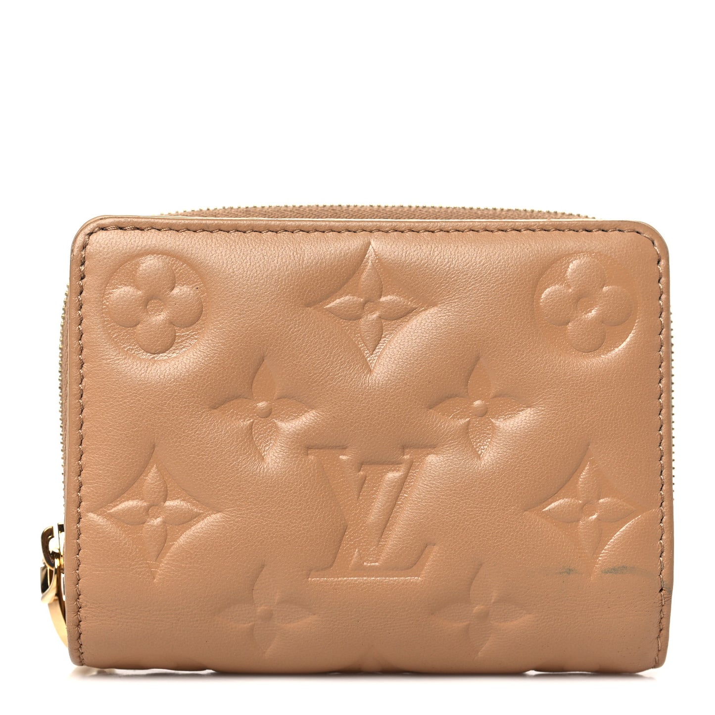 Lambskin Embossed Monogram Lou Coussin Wallet Camel