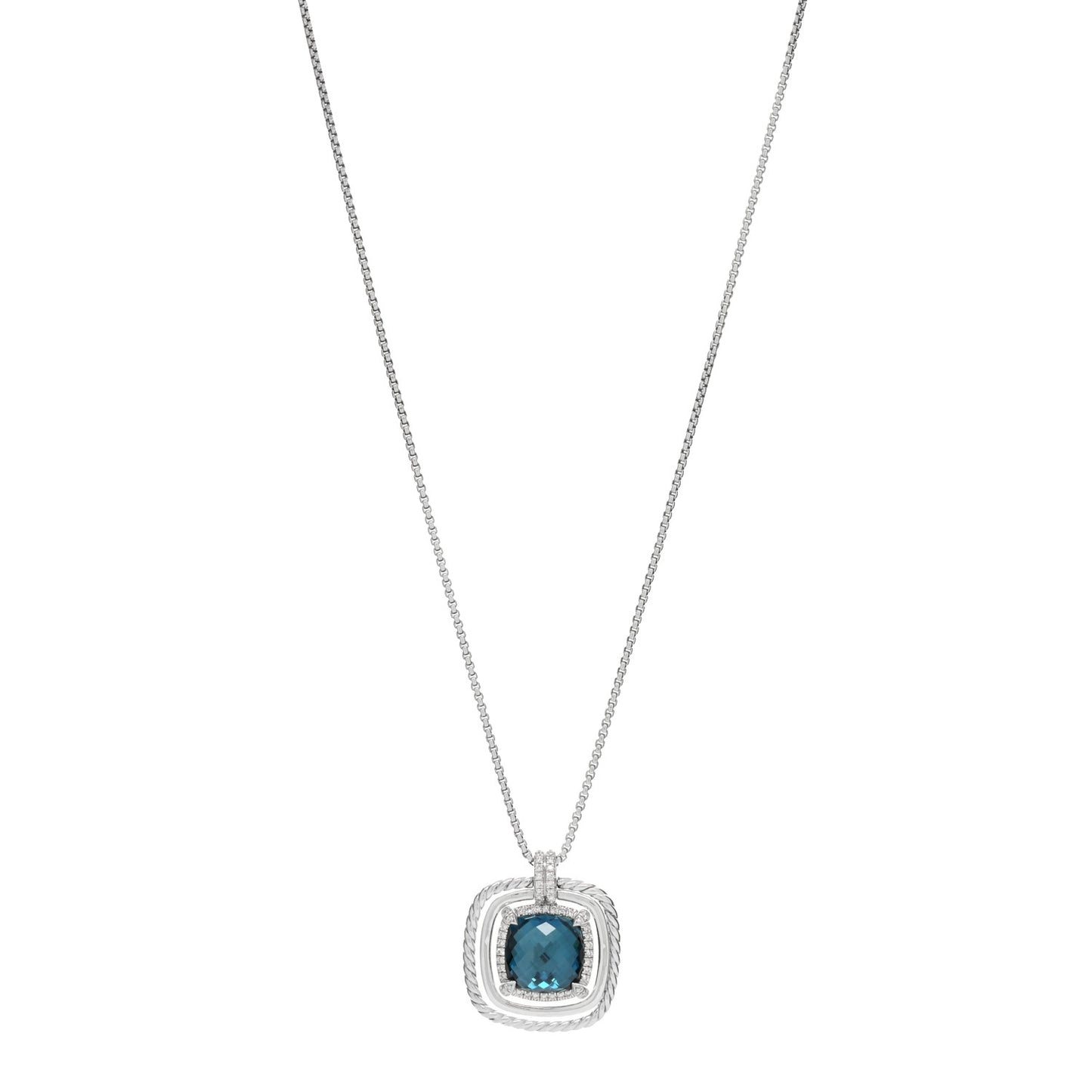 Sterling Silver Diamond Hampton Blue Topaz Chatelaine Cable Bezel Pendant Necklace