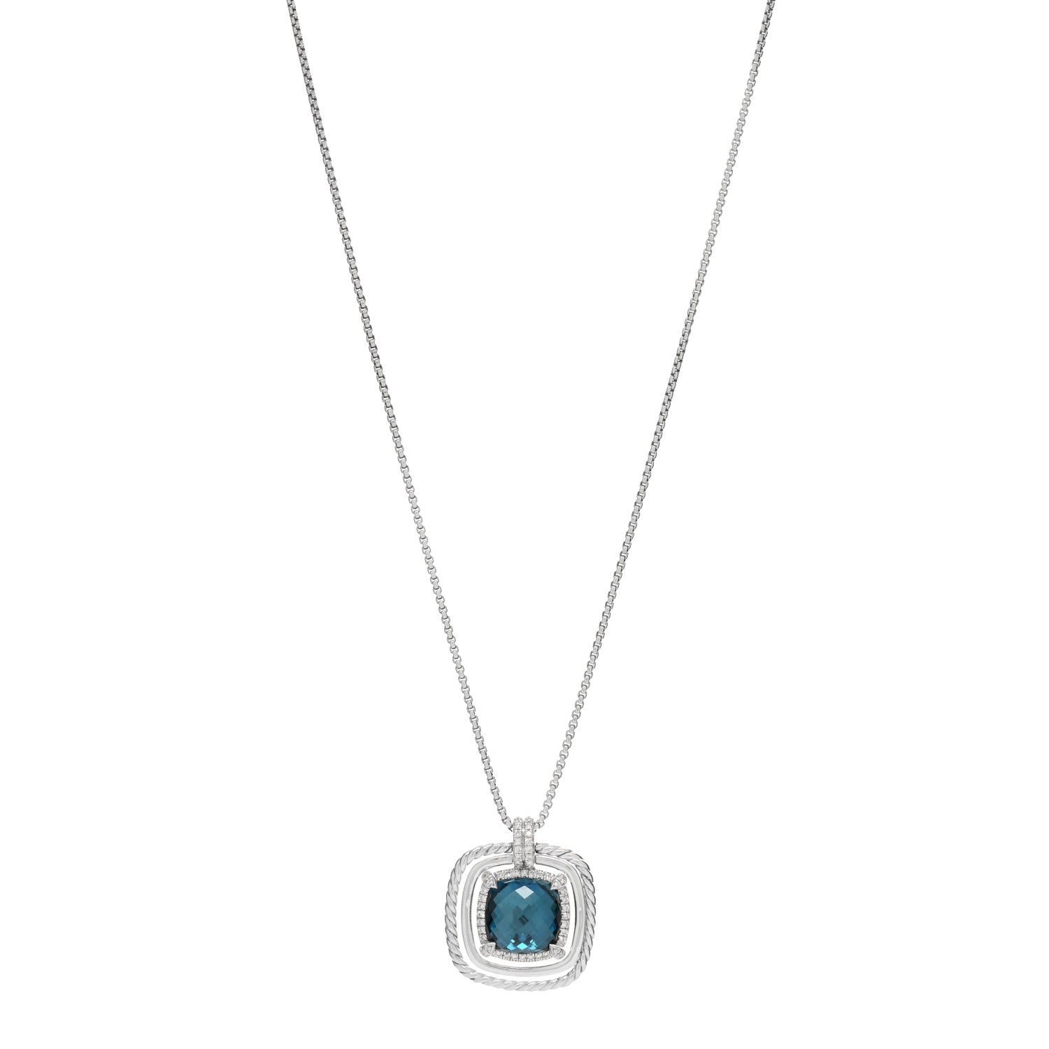David Yurman Sterling Silver Diamond Hampton Blue Topaz Chatelaine Cable Bezel Pendant Necklace 1 of 3