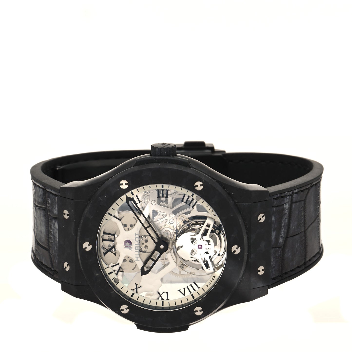 Ceramic Alligator 45mm Classic Fusion Skeleton Tourbillon Manual Winding Watch Black 505.UC.0170.VR.SKULL