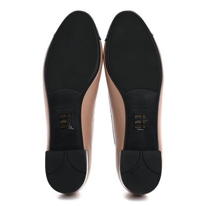 Prada Nappa Vernice Cap Toe Logo Bow Ballerina Flats 37 Nude Black 6 of 11