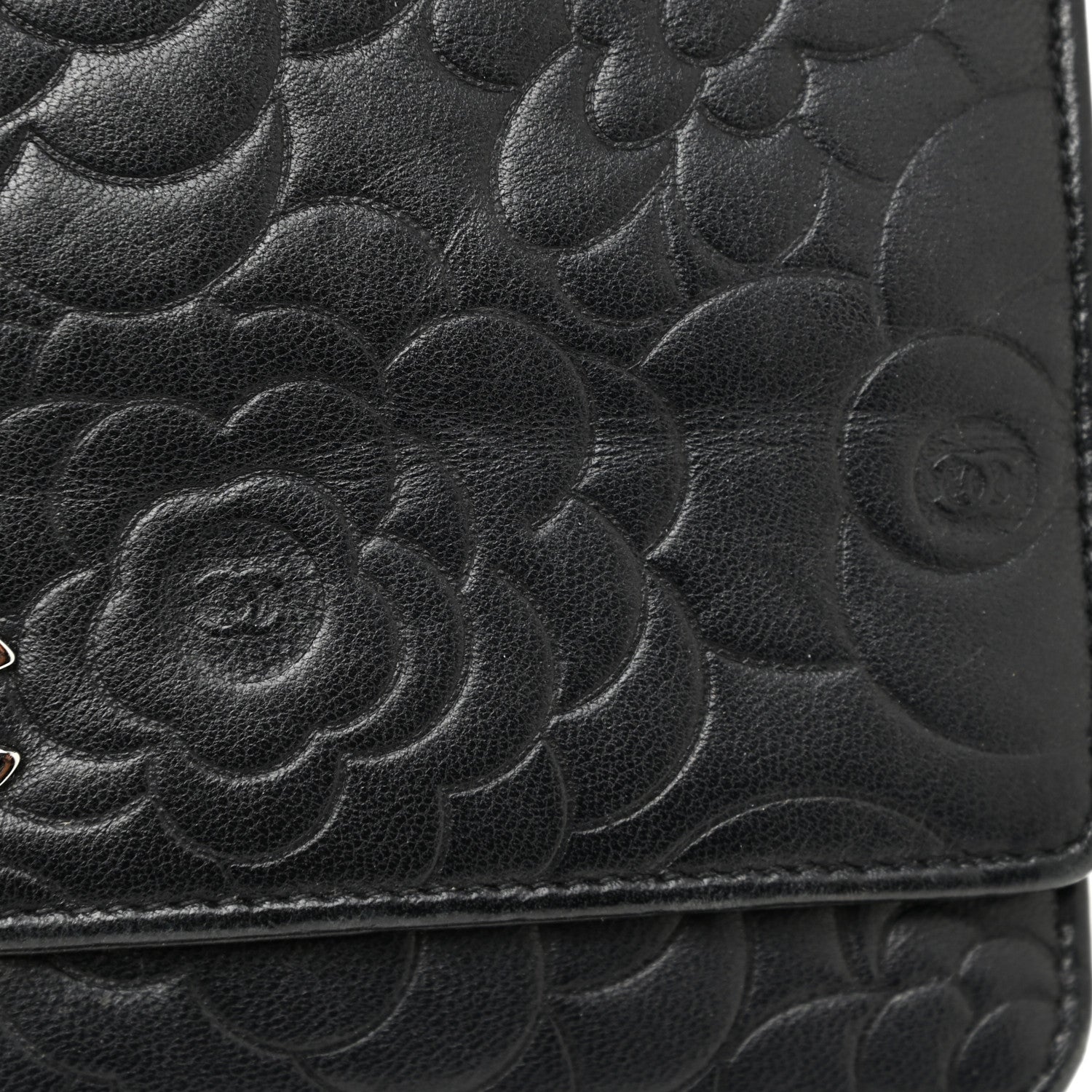 Chanel Lambskin Camellia Embossed Wallet on Chain WOC Black 15 of 17