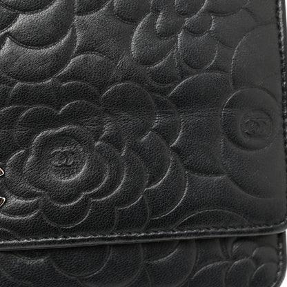 Chanel Lambskin Camellia Embossed Wallet on Chain WOC Black 15 of 17