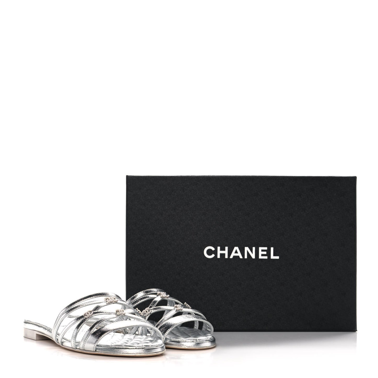 Metallic Calfskin Flat Sandals 40 Silver
