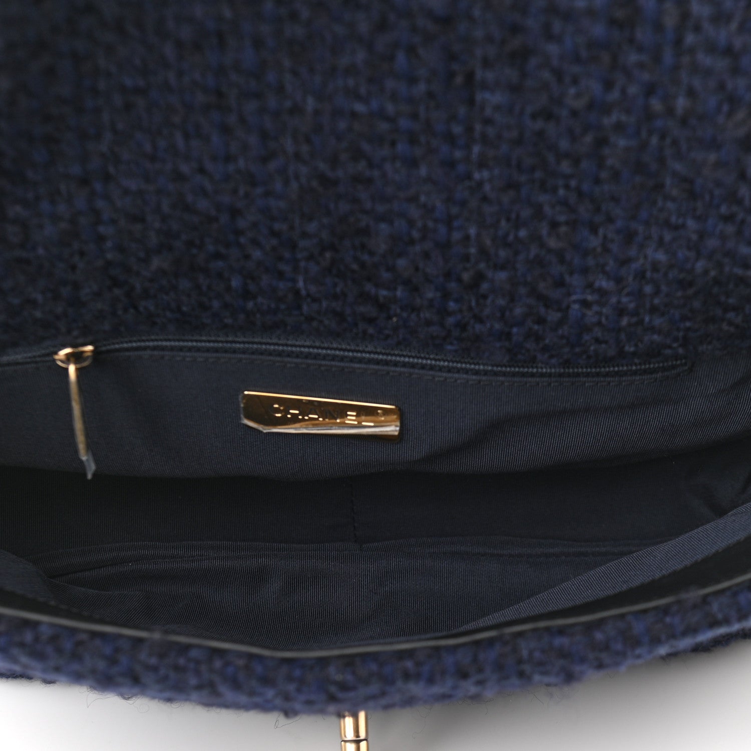 Chanel Tweed Quilted Large Chanel 19 Flap Navy Blue 5 of 10