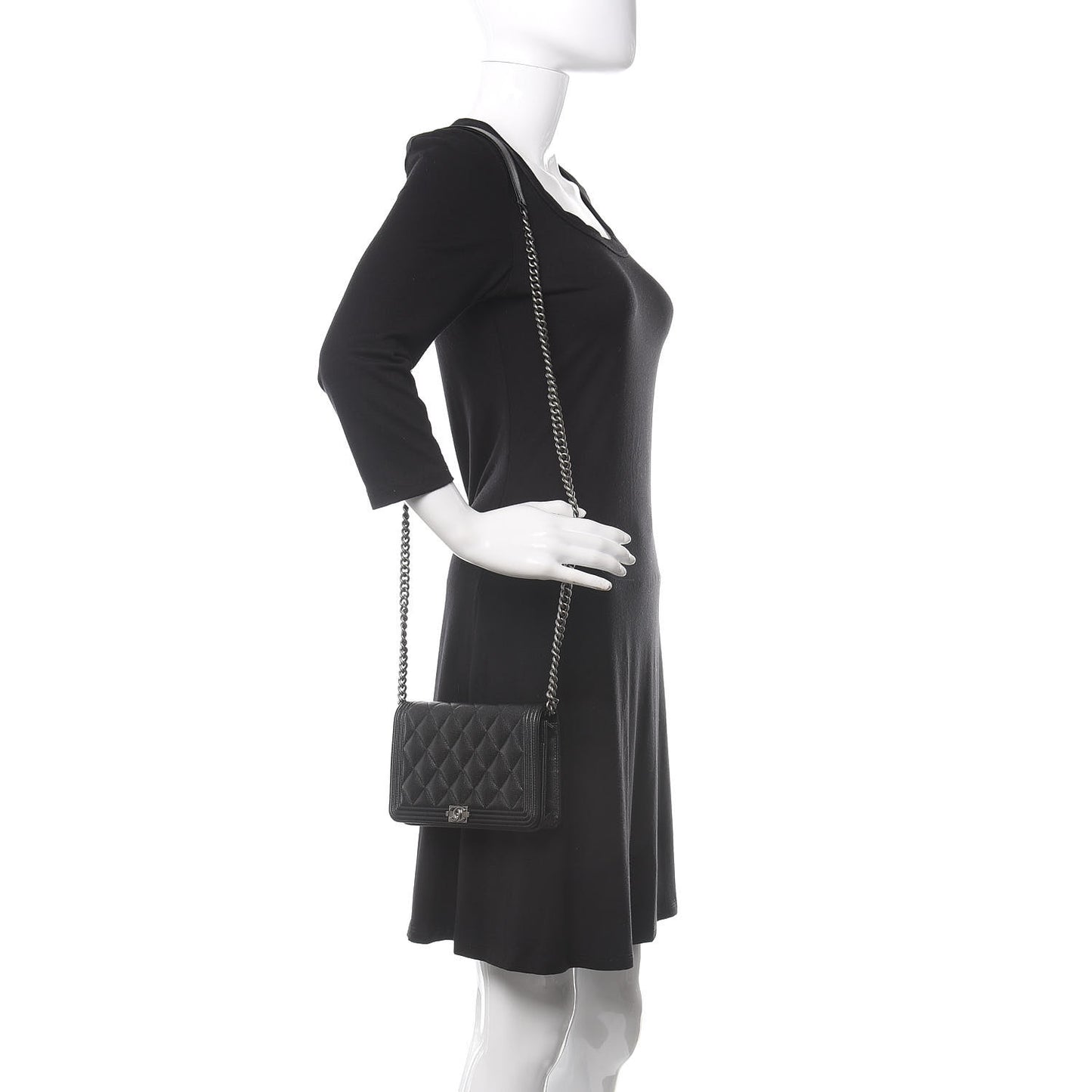 Caviar Quilted Boy Wallet On Chain WOC Black