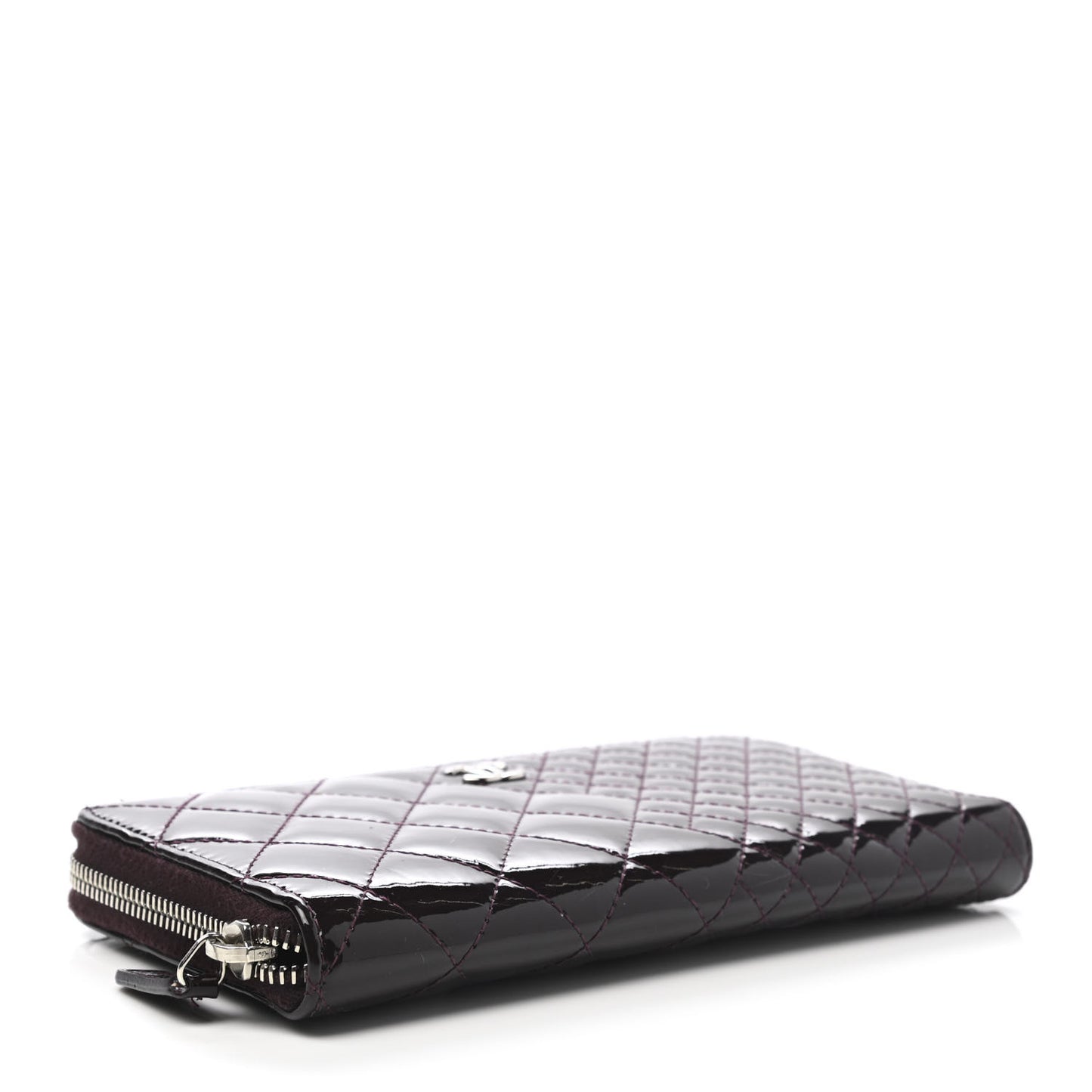 Patent Double Quilted Zip Around Wallet Burgundy