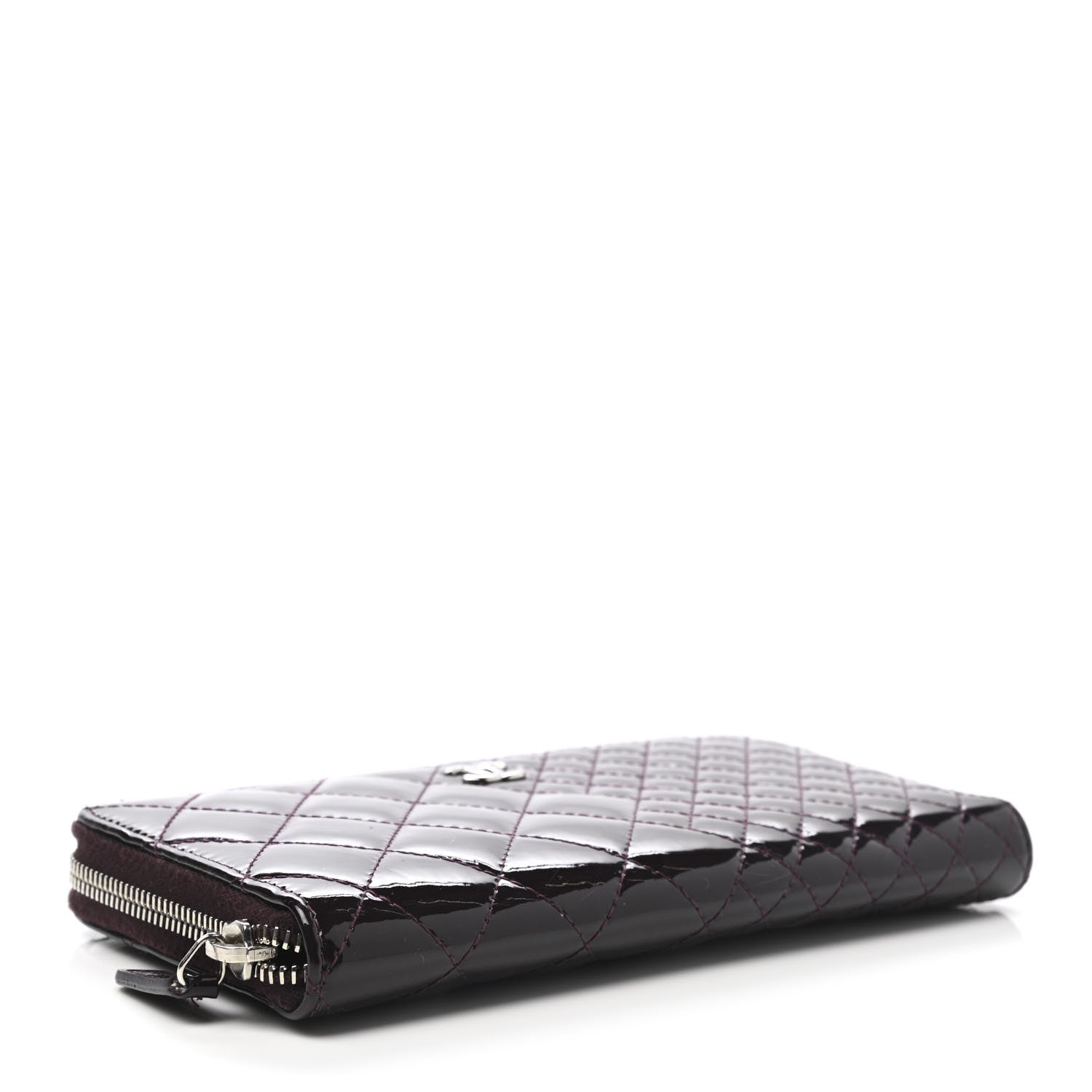 Chanel Patent Double Quilted Zip Around Wallet Burgundy 4 of 9