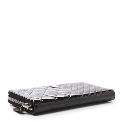 Chanel Patent Double Quilted Zip Around Wallet Burgundy 4 of 9