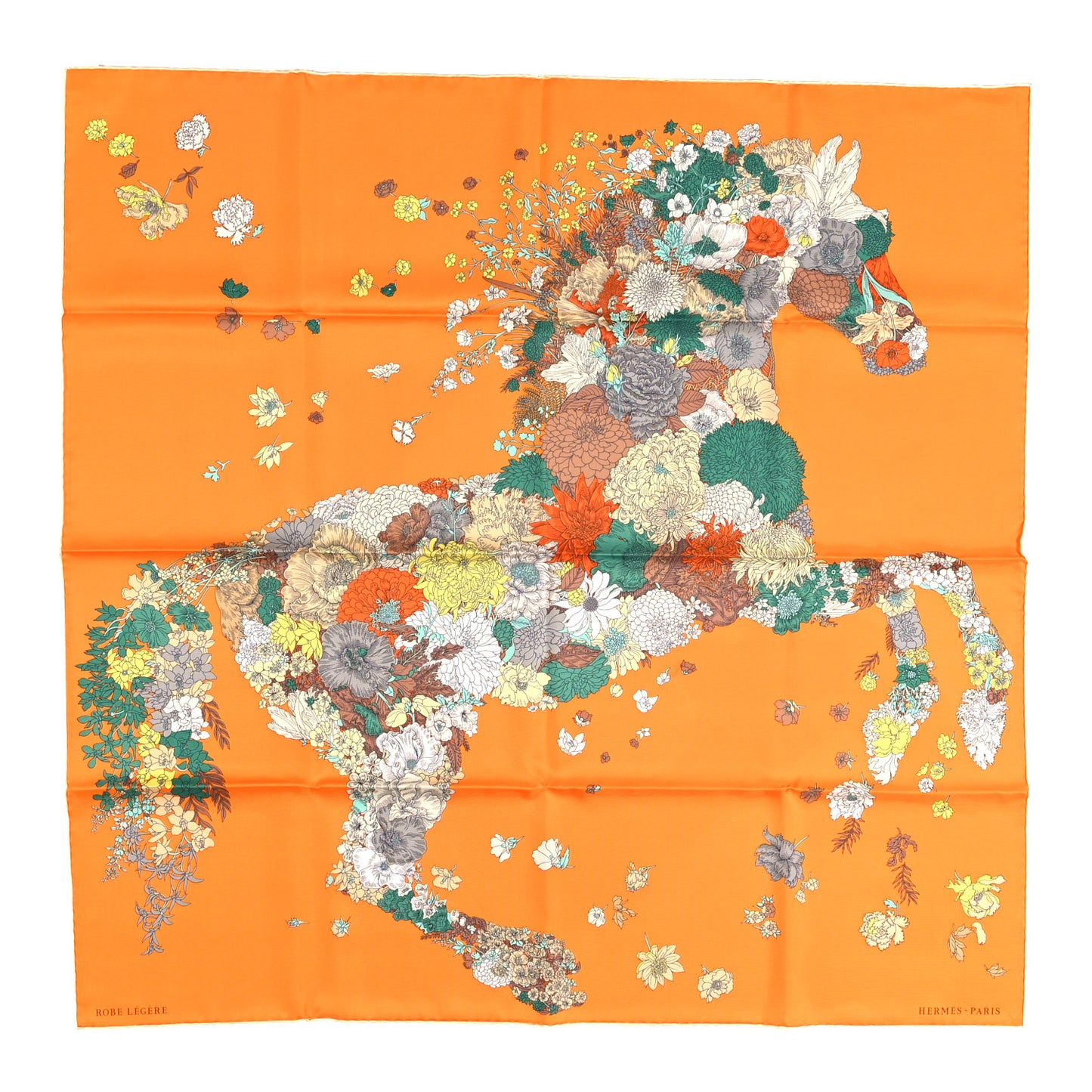 Silk Robe Legere Scarf 90 Orange Vert Gris