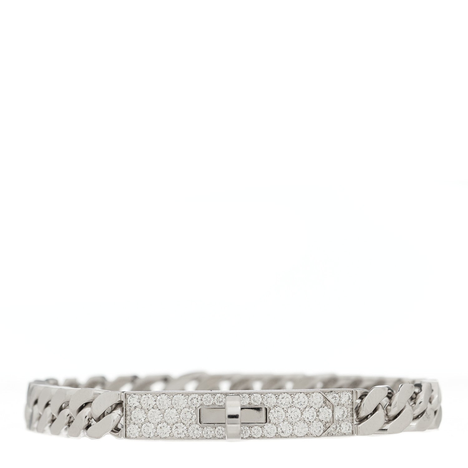 Hermes 18K White Gold Diamond TPM Kelly Gourmette Bracelet SH 1 of 3