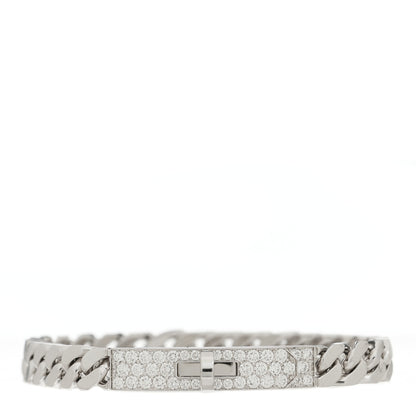 Hermes 18K White Gold Diamond TPM Kelly Gourmette Bracelet SH 1 of 3