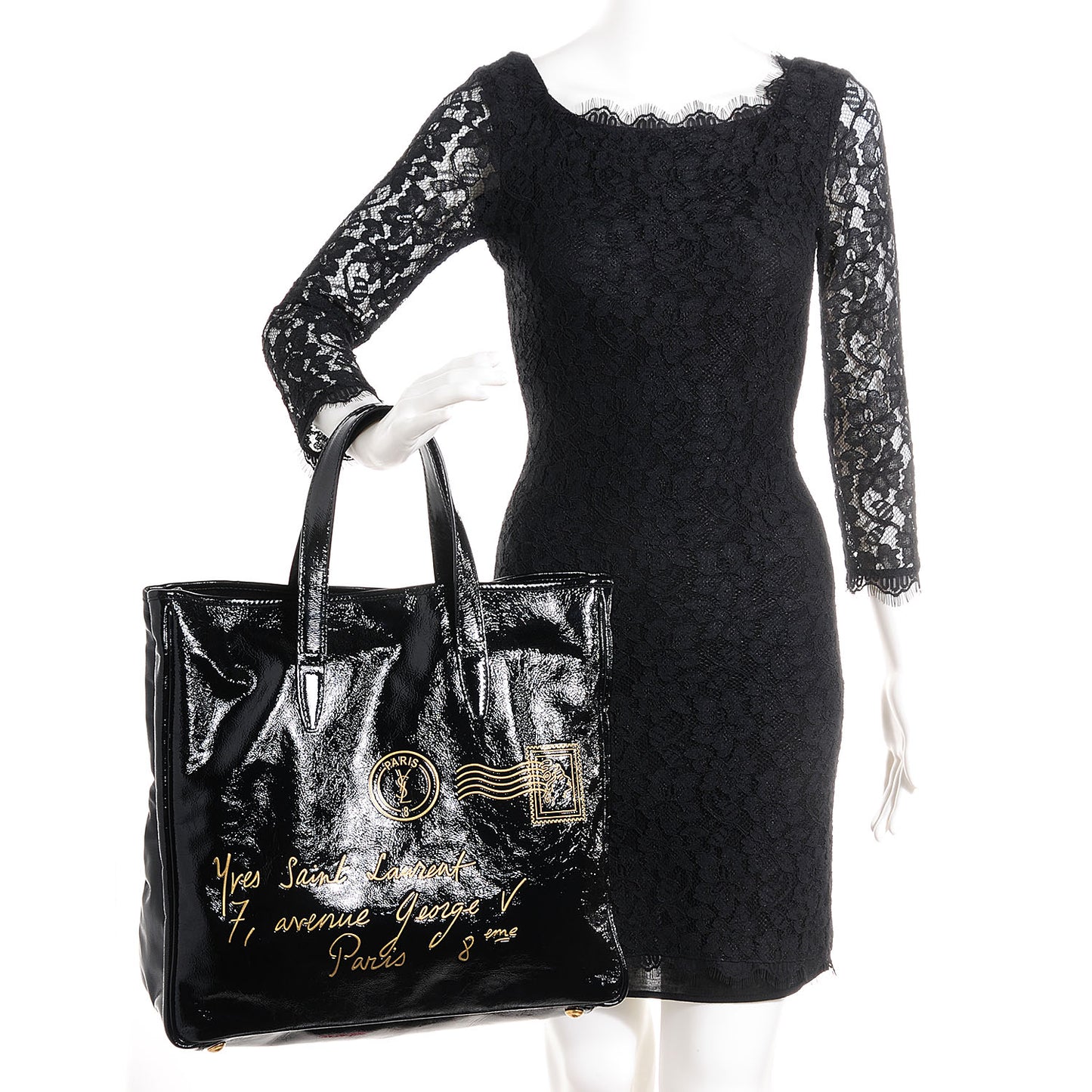 Textured Patent Large Y-Mail Tote Black