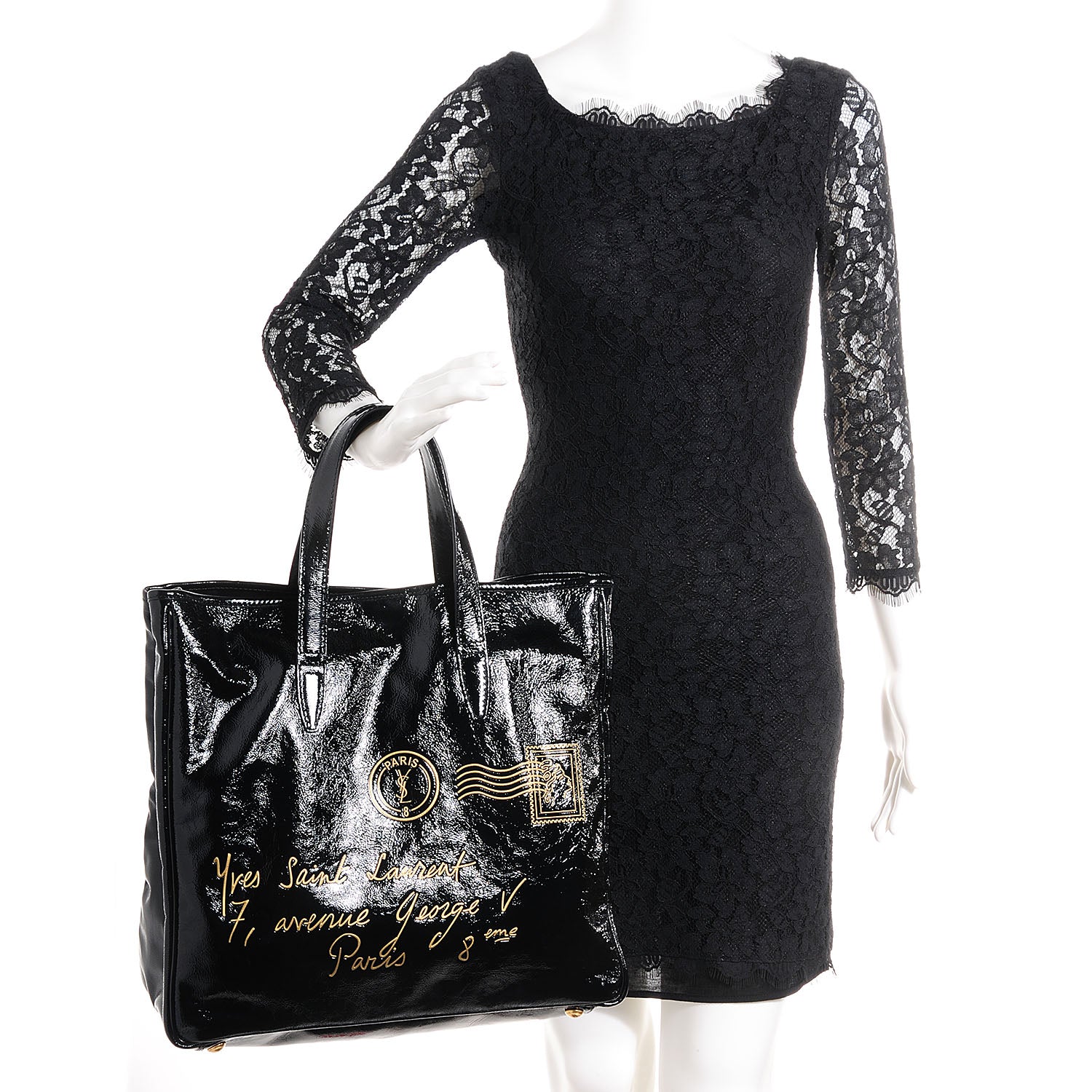 Saint Laurent Textured Patent Large Y-Mail Tote Black 2 of 7