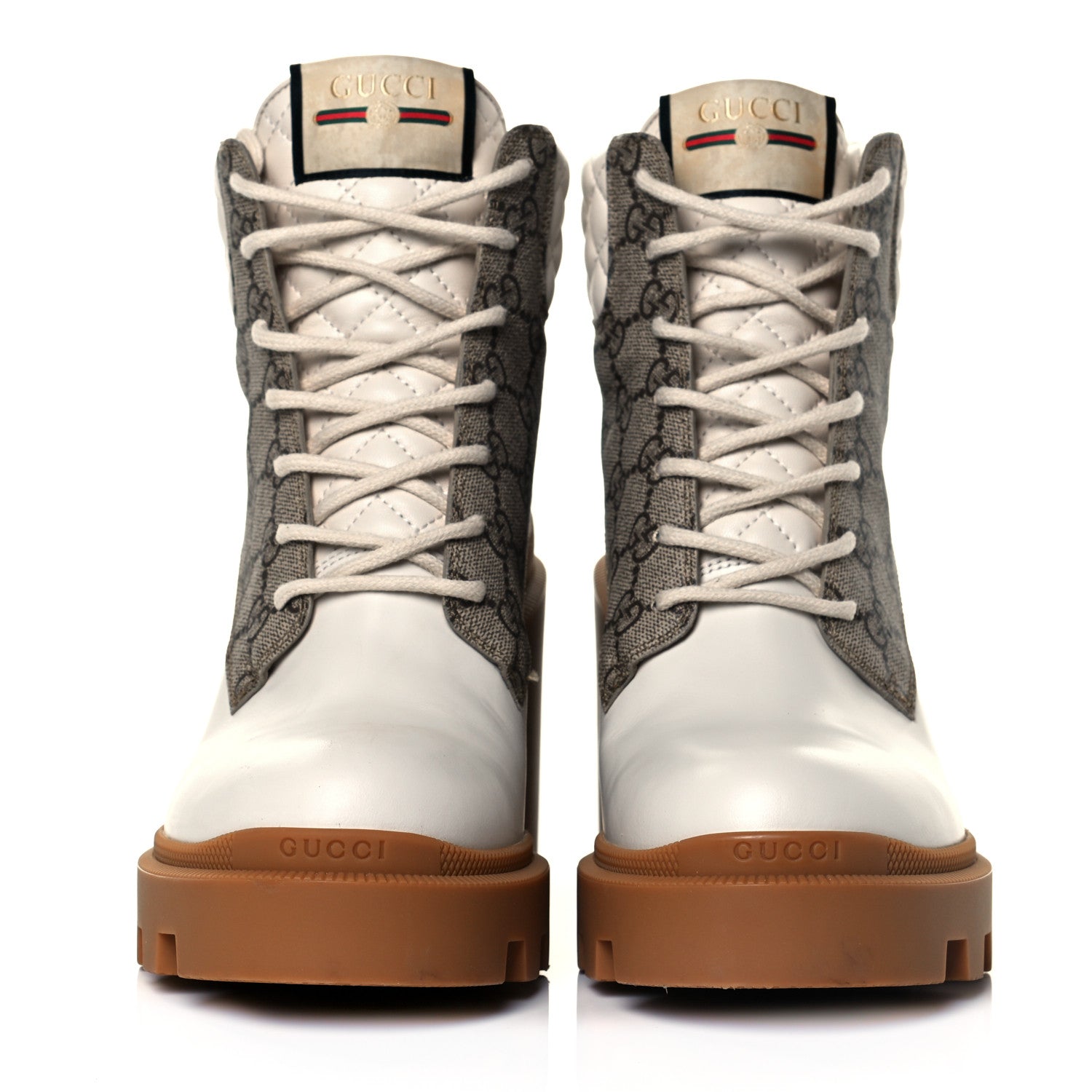 Gucci Calfskin GG Supreme Monogram Nappa Quilted Lace Up Ankle Boots 40 Mystic White Beige 3 of 9