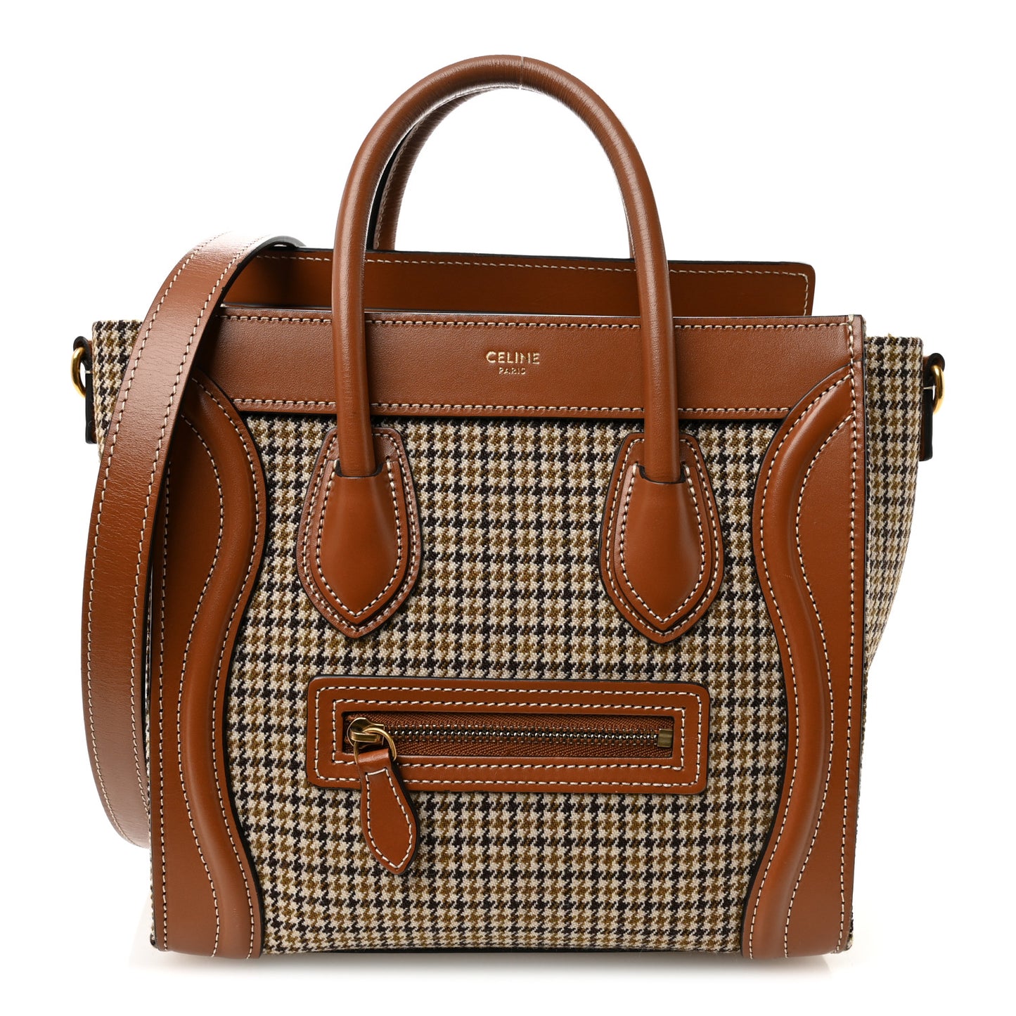 Smooth Calfskin Houndstooth Nano Luggage Tan