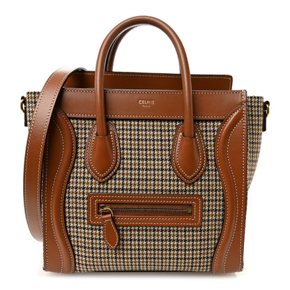 Celine Smooth Calfskin Houndstooth Nano Luggage Tan 1 of 11