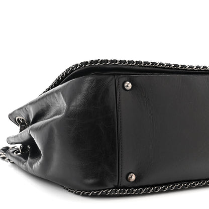 Chanel Glazed Calfskin Quilted Large CC Enchained Accordion Flap Black 9 of 11