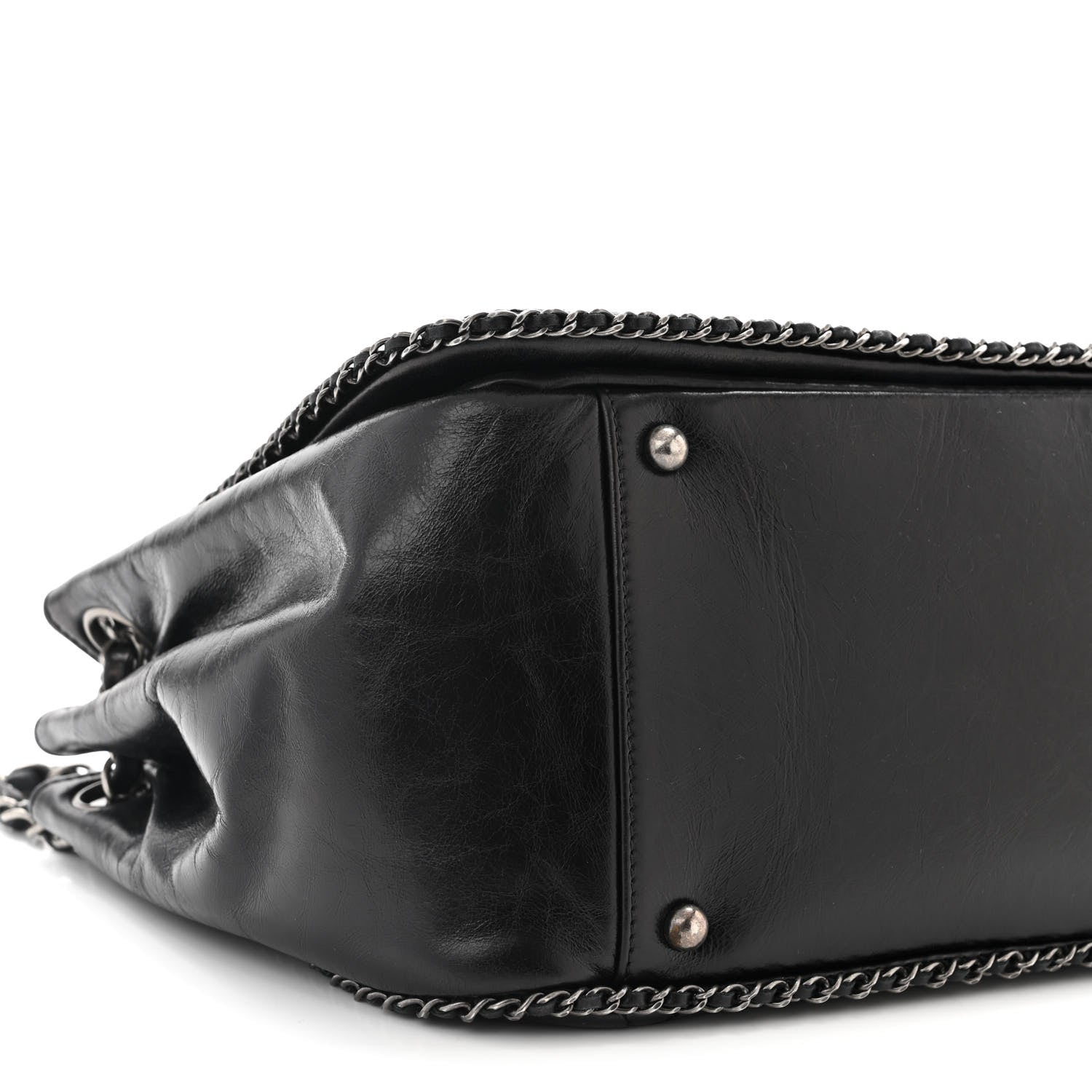Chanel Glazed Calfskin Quilted Large CC Enchained Accordion Flap Black 9 of 11