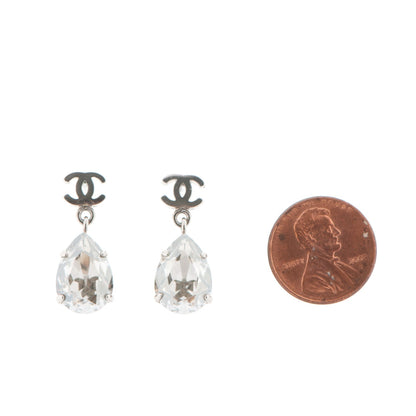 Chanel Crystal CC Drop Earrings Silver 2 of 3