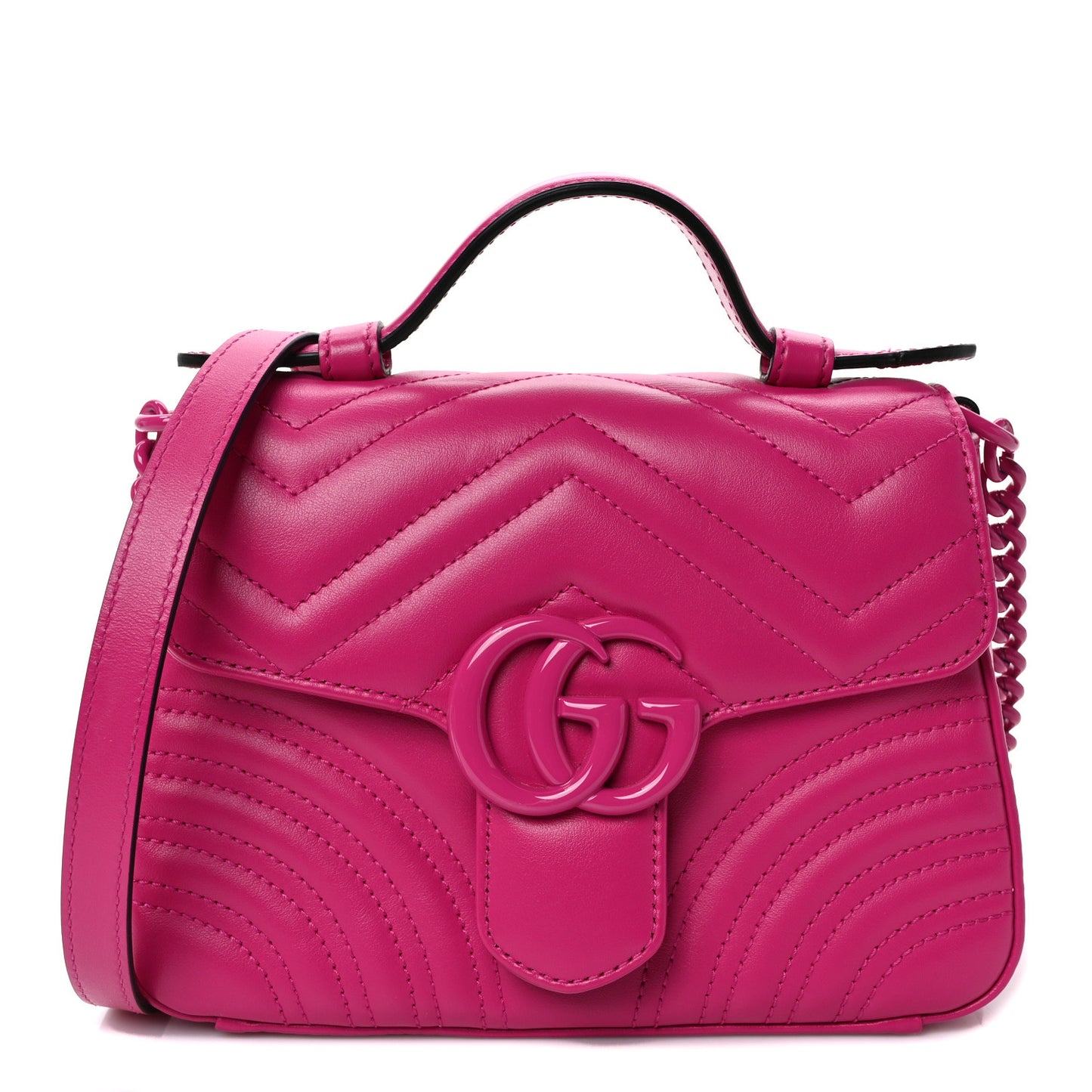 Calfskin Matelasse Monochrome Mini GG Marmont Top Handle Shoulder Bag Classic Fuxia