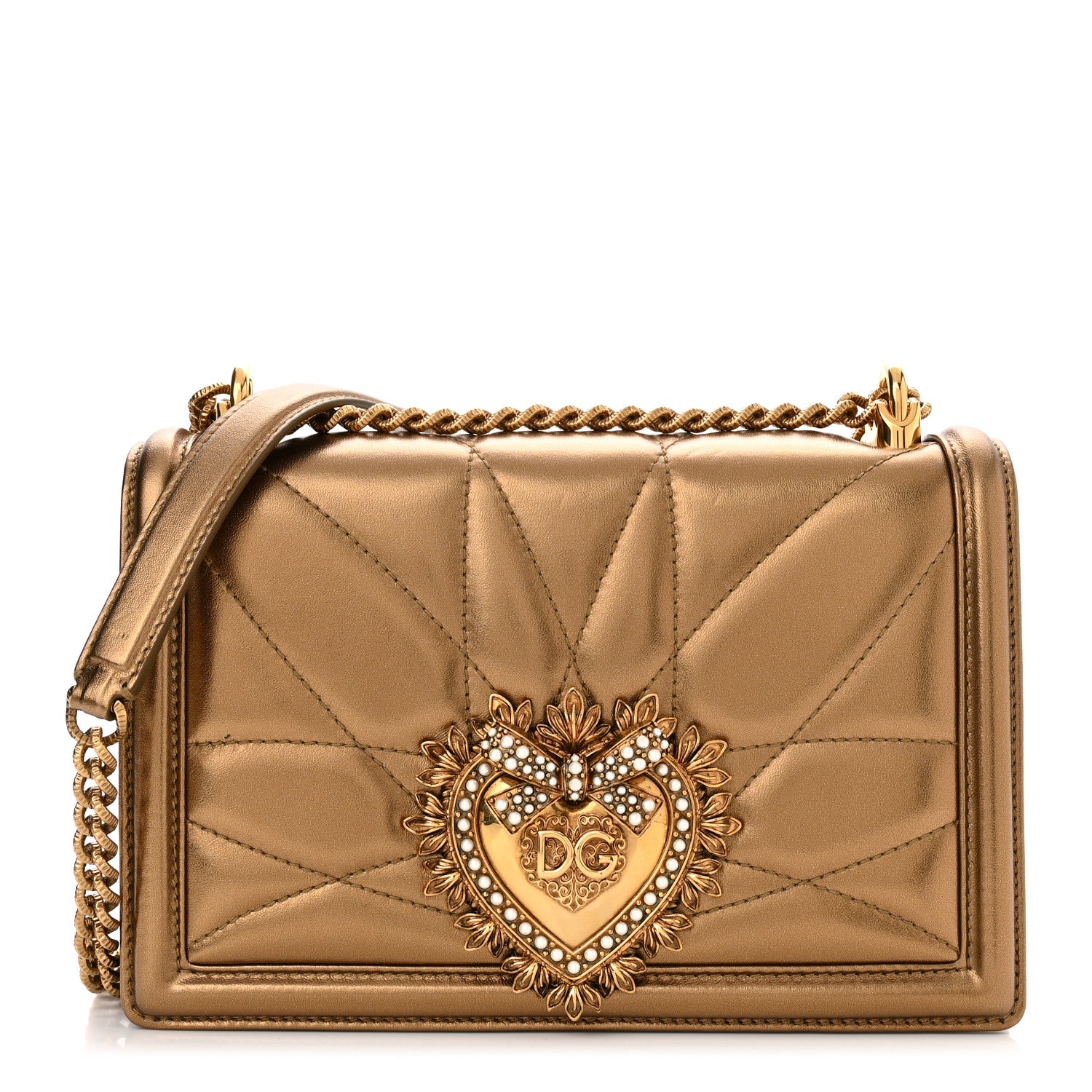 Dolce & Gabbana Metallic Calfskin Medium Devotion Crossbody Bag Gold 1 of 9