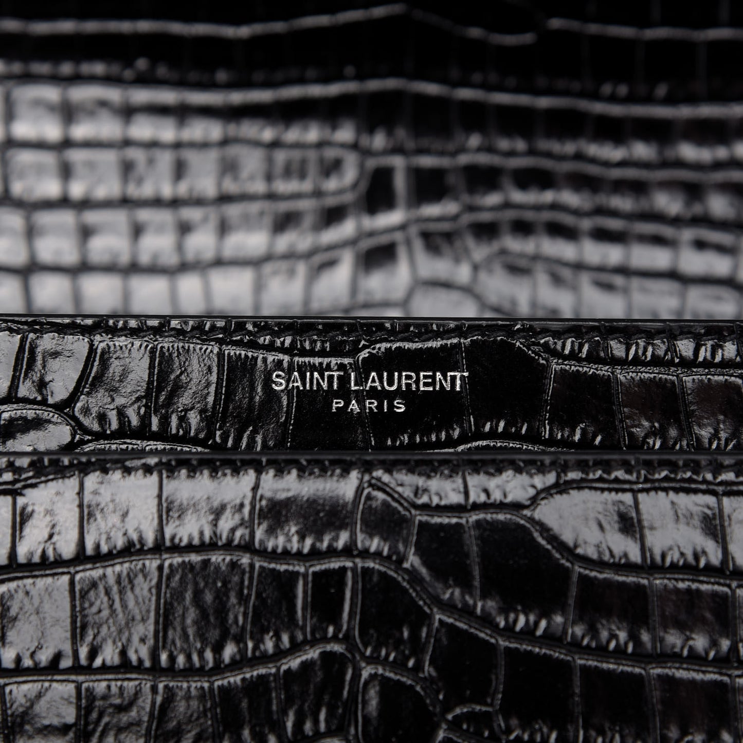 Calfskin Crocodile Embossed Medium Monogram Sunset Black