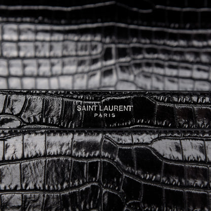Saint Laurent Calfskin Crocodile Embossed Medium Monogram Sunset Black 8 of 10