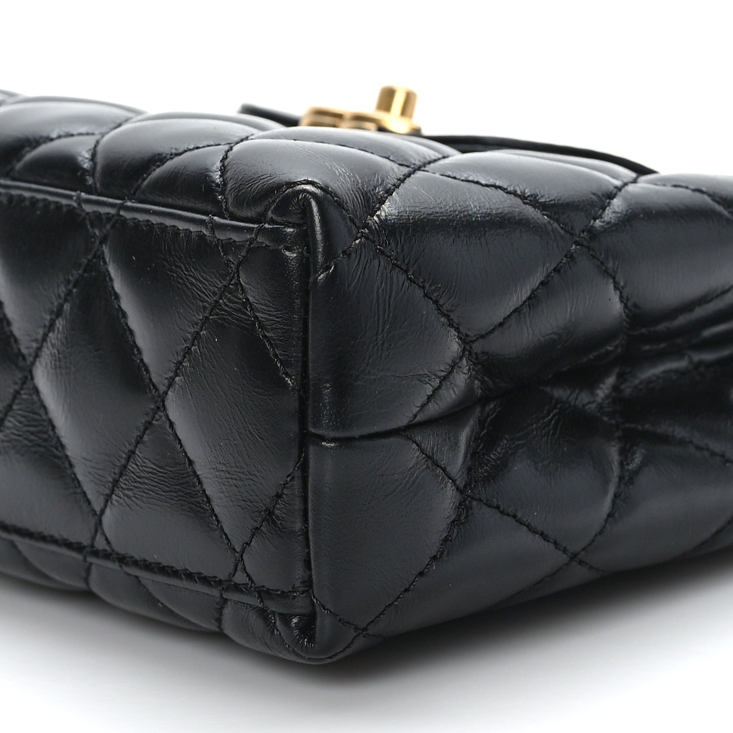 Shiny Aged Calfskin Quilted Nano Kelly Shopper Black