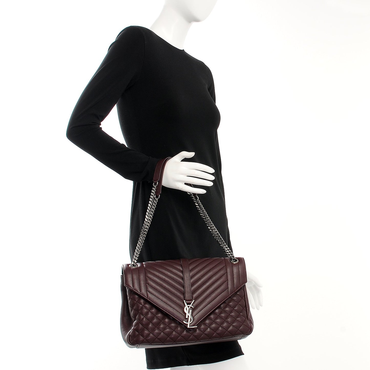 Calfskin Mixed Matelasse Triquilt Large Monogram Envelope Satchel Bordeaux